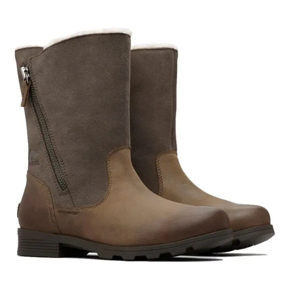 Sorel Emelie Boots Foldover Winter Leather Faux Fur Shearling Waterproof Brown 8